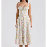 Women Dresses Summer Vintage Printed Dress Backless Midi Dress (Xds0414)