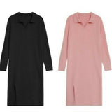 Women Maxi Dress Fall/Winter Polo Collar Pullover Knitting Dress