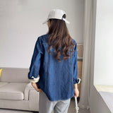 Women Jacket Fall and Winter Lapels Loose Long Sleeve Denim Shirt