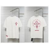 Ch hip-hop t-shirts: ch appliqué metal cross embroidery short sleeve casual american high street style