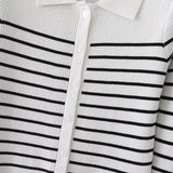 Women Sweater Knitwear Autumn Polo Collar Vintage Mixed Color Stripe Knitted Cardigan