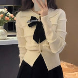 Women Knitwear Spring and Autumn round Neck Bowknot Sweater Loose Knitted Cardigan