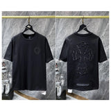 Ch hip-hop t shirts ch spring and summer heavy industry embroidercut out cross short sleeve round neck t-shirt high street