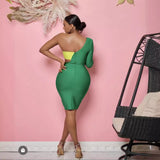 Women Dresses Bandage Dress Sexy One-Shoulder Sleeves Slim Fit Party Dress (Ont0408)