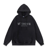 Vetements Hoodie VTM Washed and Worn Joint-Name Rhinestone Letter Loose Hooded Hoodie