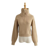 Women Sweater Knitwear Spring and Autumn Sweater Pullover Lapel Long-Sleeve Zipper Loose Bottoming Sweater