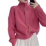 Women Knitwear Autumn and Winter Turtleneck Button Sweater Loose Knitted Cardigan