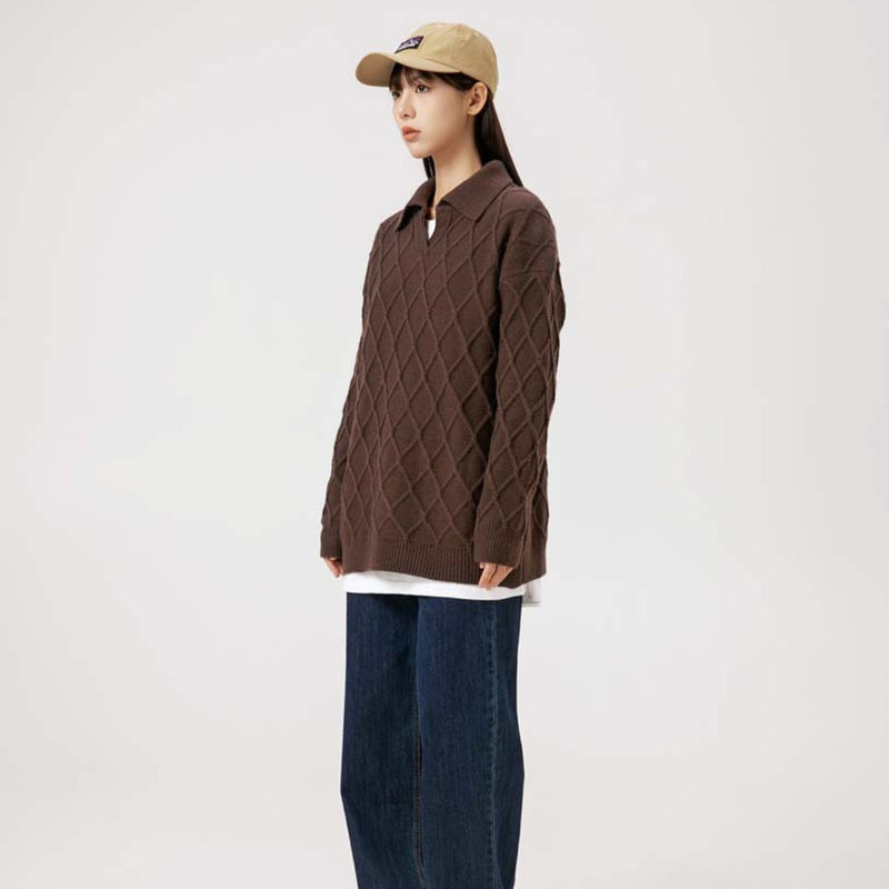 Unisex Sweater Autumn Vintage Plaid Lapel Sweater