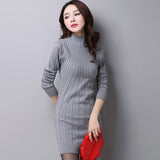 Women Maxi Dress Autumn and Winter Turtleneck Long Sleeve Long Knitted Dress