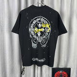 Ch hip-hop t shirts high street ch short sleeve spray painting graffiti splash ink horseshoe sanskrit cross logo american style