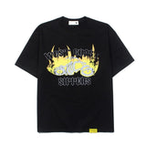 Hip-hop t-shirts: american street style flame letter print trendy casual high street loose fit short sleeve tee