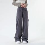 Women Sweatpants Vintage Solid Color Straight Cargo Pants Wide-Leg Casual Pants