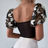Women Party Tops Halter Perspective Butterfly Embroidered Suspender Mesh Vest