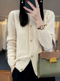 Women Knitted Cardigan Autumn Winter Retro Loose round Neck Sweater Coat