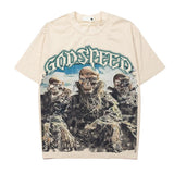 Hip-hop t shirts american retro skull soldier high street trendyloose washed retro distressed short-sleeved t-shirt