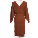 Women Maxi Dress Autumn and Winter V-neck Bat Sleeve Knitted Dress
