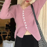 Women Knitted Cardigan Autumn and Winter Single-Breasted Loose-Fitting V-neck Long Sleeves Wool Sweater