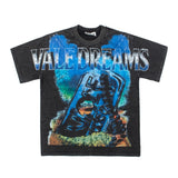 Hip-hop t-shirts: summer american hip-hop streetwear vintage chain detail short sleeve tee - trendy casual washed & distressed top