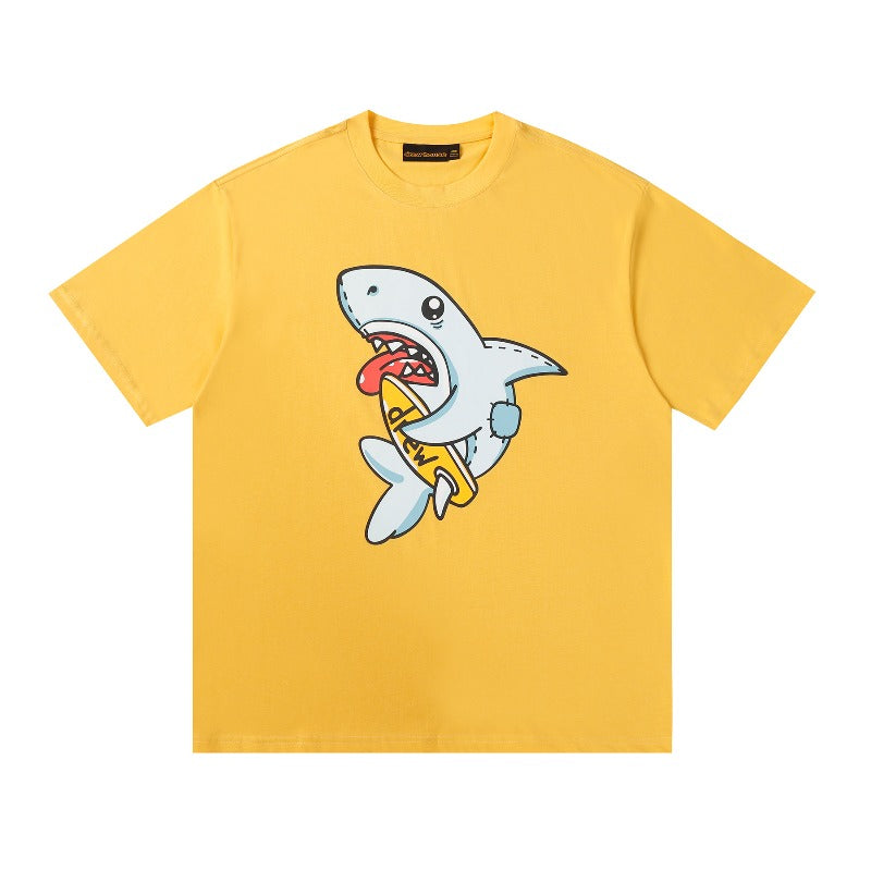 Drew house t shirt d@ew cartoon shark pattern round neck pullover short sleeves