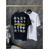 Ch hip-hop t shirts ch crow sanskrit logo seal roller engraving film loosecasualpure cotton american heavy weight short sleeves