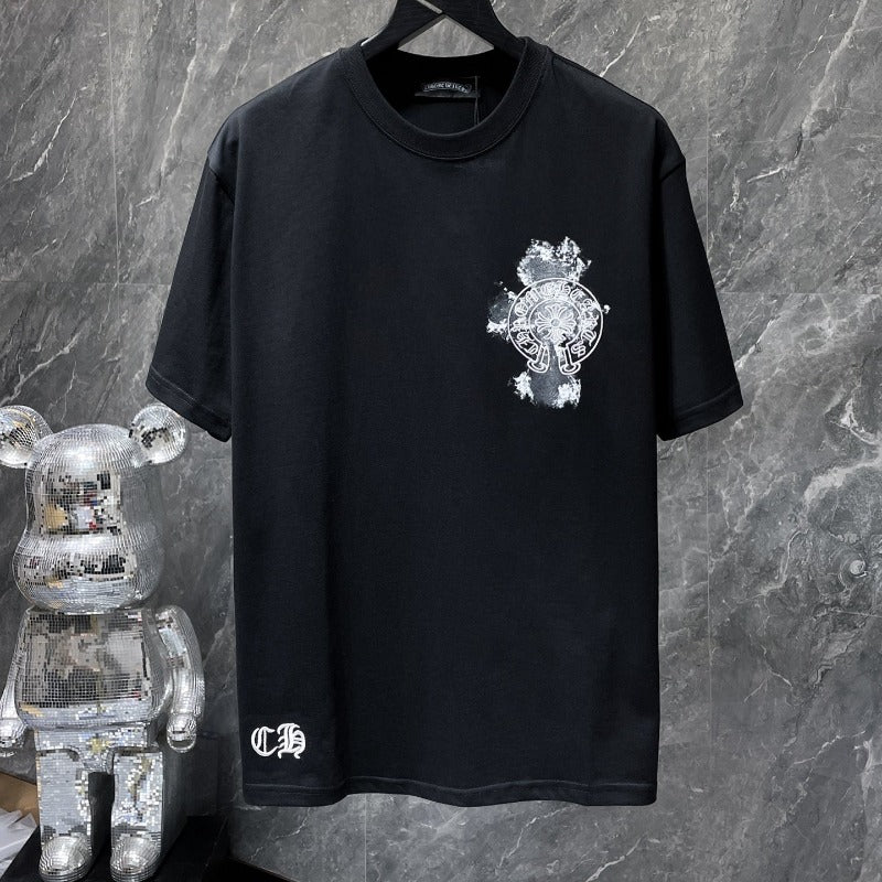Ch hip-hop t shirts chstereo sanskrit embroider cross loosecasualpure cotton american heavy weight short sleeves