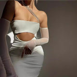 Women Dresses Bandage Dress Sexy Oblique Shoulder Backless Banquet Party Skirt (Ont0408)