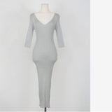 Women Dresses Autumn Retro V-neck Thin Knitted Dress Hip Skirt
