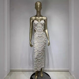 Women Dresses White Pearl Sequins Dress Party Dress Skirt (Ont0408)