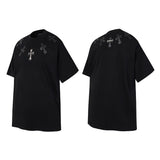 Ch hip-hop t shirts summerch crow neckline sanskrit patch embroidery cross casualpure cotton american heavy weight couple casual