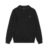 Rl ralph lauren pony warm women's autumn/winter cable knit polo collar sweater - wool blend, couple's casual loose knit top