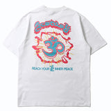 Hip-hop t-shirts: american high street style, short sleeve, skull & glow-in-the-dark letter print, relaxed fit, crew neck tee