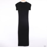 Women Dresses Pink Split Sexy Dress Short Sleeve round Neck Dress