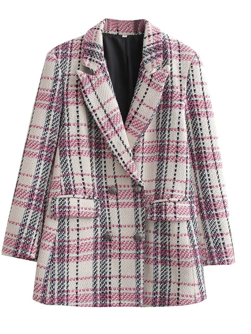 Women Suits Autumn Vintage Texture Double Breasted Blazer Women's Suit