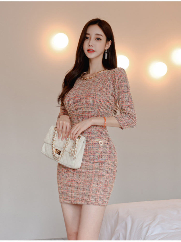 Women Maxi Dress Autumn and Winter round Neck Sheath Dress