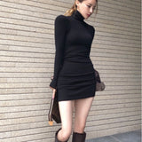 Women Dresses Turtleneck Dress Autumn Winter Sexy Long Sleeve Short Dress