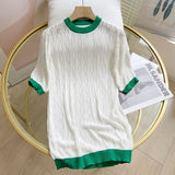 Women Sweater Knitwear Summer Short Sleeve Women's Loose and Simple Hollow out Bottoming Knitwear