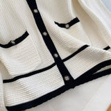 Women Sweater Knitwear Autumn and Winter Classic Style Contrast Color V-neck Knitted Cardigan Sweater Coat