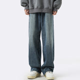 Men Jeans Loose Straight Casual Trousers Ancient Washed Distressed Wide-Leg Pants