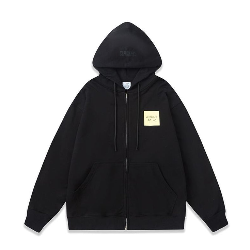 Vetements Hoodie VTM Yellow Sticky Notes Casual Loose Zip Coat Hooded Sweater