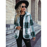 Women Trench Coat Autumn Lapel Long Sleeve Single-Row Plaid Casual Coat