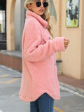 Women Trench Coat Fall and Winter Lapels Long Sleeve Loose Breasted Plush Jacket