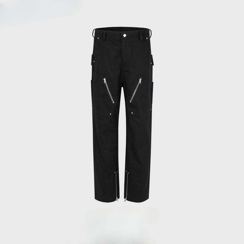 MIJKO Men Vintage Pants MIJKO Zipper Pants Splicing Zipper Casual Overalls