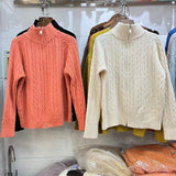 Women Knitted Cardigan Vintage Double Zipper Knitted Cardigan Casual Sweater