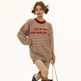 Unisex Sweater Autumn Striped Embroidery Stitching Sweater