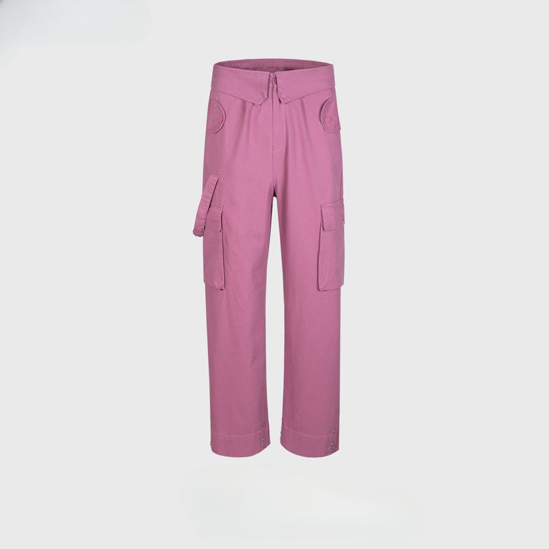 MIJKO Men Vintage Pants MIJKO Straight Multi-Pocket Cut-Over Cuff Waist Casual Pants