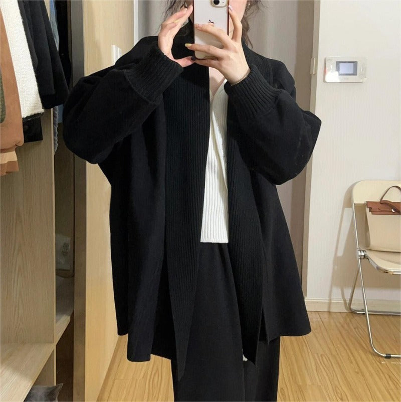 Women Knitted Cardigan Vintage Sweater Coat Cardigan Loose Long Knitted Top
