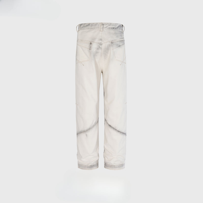 MIJKO Men's Vintage Pants MIJKO Splicing Trousers Men's and Women's Straight Jeans