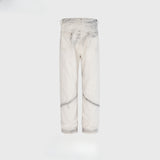 MIJKO Men's Vintage Pants MIJKO Splicing Trousers Men's and Women's Straight Jeans