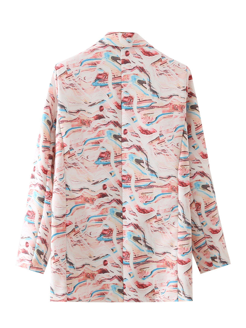 Women Suits Fall Lapels Long Sleeve Double Breasted Printed Casual Suit Jacket