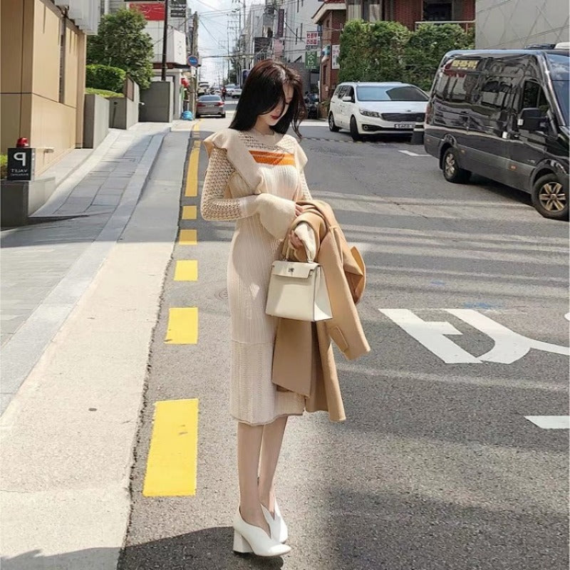 Women Maxi Dress Autumn and Winter round Neck Knitted Dress